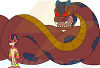Donavon the Basilisk by Filibolt - hybrid, heterochromia, monster, transformation, ref sheet, coils, mobian, bio, male/solo, long body, sonic oc, hedgesnake, huge fangs