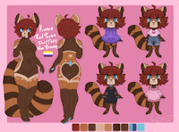 [2024] Kuma Reference by SassityArt - cute, red panda, piercings, panda, clothing, fursona, main, reference, redpanda, blue eyes, sona, kuma, front, backside, outfits, nonbinary