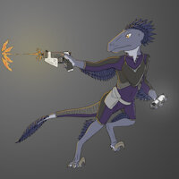 Jess'Thrana by TinyTerrible - female, sci-fi, raptor, reptile, pistol, weapon, science fiction, scifi, dromaeosaurid, hanakan