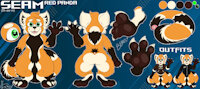 Seam the Red Panda by pkmn101 - red panda, male, reference sheet, anthro, green eyes, looking at viewer