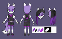 Aurora Ref + Full Profile by ZeexFoxia - fox, girl, woman, female, hybrid, long hair, reference sheet, shorts, canine, loli, character sheet, shoes, vest, oc, original character, f, sfw, flat colors, skinny legs, phoenix blood, aurora phoenix, zeexfoxia, adult loli
