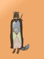 Amari by Skyten - sword, female, fluffy, arctic fox, fighter, cloak, dungeons and dragons, mercenary, armored, homebrew
