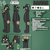 Damon Reference Sheet by hiddenbird - male, bear, reference sheet, tongue out, overweight, solo, ref sheet, reference, black bear, solo/male, slightly chubby, overweight male