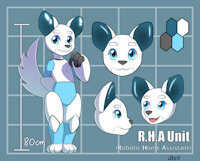 R.H.A Reference by Jose497 - dog, cute, reference sheet, canine, tail, paws, character sheet, anthro, furry, lovely, robotic, robot, oc, anthropomorphic, bot, original character, sfw, character reference, referencesheet, ambiguous gender, character design, butler, cute eyes, furry art, cute art, jose497, sfw furry art
