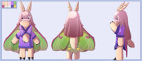 Nyluta The Luna Moth by IshiraTheWolf - cub, female, paw, feet, foot, paws, character sheet, fluffy, soft, bug, kimono, toes, pink hair, green eyes, barefoot, hindpaw, antennae, footpaw, purple eyes, sfw, moth, black sclera, luna moth, multicolored eyes, multicolored fur, sfw cub, sfw art, sfw furry art