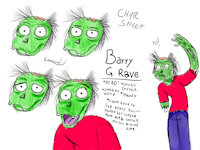 Barry G Rave by Kasumin - dog, canine, zombie, sfw, balding, male/solo, red shirt, missing arm, green body, sfw art