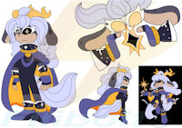 Somnus the Dream Guardian by Filibolt - hybrid, long hair, reference sheet, horns, cape, white hair, long ears, mobian, curly hair, bio, sonic oc, long eyelashes, unusual eyes, hermaphrodite male