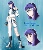 Shurelia Ravenilis by SorenKisamora - girl, woman, metal, leather, purple, glow, blue, white, human, psychic, humans, humanoid, plate, female/solo, female solo, psionic, asymmetric