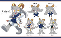 Bulgogi's new outfit by Lanxide - sketch, goat, cub, male, clothed, jacket, tail, smile, fur, young, hair, walking, horn, clothing, angry, mammal, yellow eyes, long ears, bovid, looking down, model sheet, looking at viewer, simple background, grey fur, caprine, hi res, white background, togue, young male, curved horn, absurd res, surprised expression, 3 toes, 4 fingers, grey body, digital media (artwork), blue hoodie, topwear, white clothing, white pants, bottomwear, white jacket, young anthro