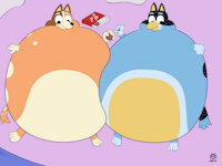 This Artwork Of Bluey Is Called "Cookie Balls" by Nat64 - dog, female, male, fat, round, eating, heeler