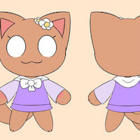 Catsona Reference Pic by Jubbytrice - cat, female, reference sheet, chibi, flowers, fursona, sunglasses, brown fur, white eyes, jubbi