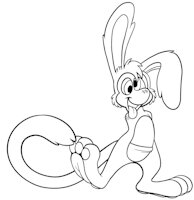 quasi by toonimal - thing, creature, pouch, long ears, pawpads, critter, character design, no arms, crosseyed, crossed eyes, prehensile tail, nonbinary, halfcut, missing arms, bodyweird, missing nose