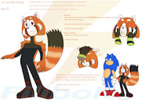 Jun the Red Panda by Filibolt - cute, small, red panda, tail, hedgehog, furry, ref sheet, tiny, sonic the hedgehog, mobians, bio, sonic oc, males/female, zeti, zeena the zeti, head pats, squishing cheeks