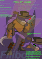 The Phantom Sniper by Filibolt - male, long hair, reference sheet, cowboy boots, gun, cowboy, knives, possum, bandana, cowboy hat, mobian, bio, outlaw, sonic oc, eye covering bang