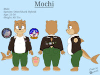 Mochi Ref Sheet 2025 by MochiOtter - male, hybrid, reference sheet, otter, chubby, character sheet, shark, big butt, male/solo