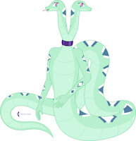 René Taxel (Doubling Metric Measure Spaces) by Parclytaxel - diamond, snake, naga, vector, smile, sapphire, oc, choker, scales, lamia, looking at viewer, inkscape, two heads, forked tongue, slit pupils, nonbinary, rené taxel