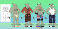 Hala Ngata by MidnightMuser - male, reference sheet, muscular, anthro, clothes, furry, barefoot, rhino