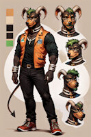 Asmodeus de Lile by scorpianpp - male, canine, pokemon, anthro, horns, green hair, houndoom, anthropomorphic, hellhound, dog boy, pokemon adult, pokemon oc, anthropokemon, pokemon (species), ai generated, stable diffusion, automatic1111, scorpianpp, asmodeus de lile, house de lile