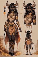 Suni-Kula the Minotaur by scorpianpp - female, anthro, minotaur, horns, hooves, anthropomorphic, black hair, orange eyes, original character, cow girl, anthro furry, anthro female, ai generated, stable diffusion, automatic1111, scorpianpp, ai generated voice, suni kula the minotaur