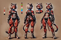 New Submission by scorpianpp - feline, female, tiger, pokemon, anthro, green eyes, cat girl, anthropomorphic, red fur, pokemon adult, pokemon oc, anthropokemon, tiger girl, pokemon (species), ai generated, stable diffusion, automatic1111, scorpianpp, ai generated voice, incineraor, blue fins, nia the incineroar