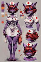 Kazidy the Gengar by scorpianpp - female, pokemon, anthro, ghost, anthropomorphic, red eyes, short hair, red hair, sharp teeth, gengar, purple fur, pokemon adult, pokemon oc, anthropokemon, red sclera, pokemon (species), ai generated, stable diffusion, automatic1111, scorpianpp, ai generated voice, kazidy the gengar