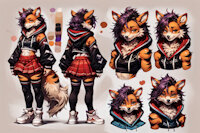 Moxie the Growlithe by scorpianpp - female, canine, pokemon, anthro, slender, growlithe, anthropomorphic, orange eyes, purple hair, orange fur, dog girl, pokemon adult, black stripes, pokemon oc, anthropokemon, pokemon (species), ai generated, stable diffusion, automatic1111, scorpianpp, ai generated voice, moxie the growlithe