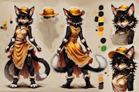 Chesire the Cait Sith by scorpianpp - cat, feline, female, anthro, two tails, green eyes, cat girl, anthropomorphic, black hair, original character, black fur, cait sith, ai generated, stable diffusion, automatic1111, scorpianpp, ai generated voice, chesire the cait-sith