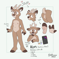 Kon ref (sfw) by SHDemon - butt, male, reference sheet, tail, paws, bisexual, deer, cervine, hooves, hoodie, antlers, sona, sole, buttocks, featureless crotch