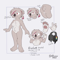 Evelyn ref (sfw) by SHDemon - female, butt, headphones, reference sheet, paws, bisexual, bra, marsupial, trans, sole, buttocks, transgirl, koala bear, featureless crotch, featureless breasts