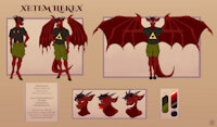 Xetem Ilekex's Refsheet (Casual Outfit) by cinnamomo - red, dragon, reference sheet, t-shirt, ref, reference, dragons, scalie, refsheet, cargo shorts, triforce, tshirt, hippodrake, hoofed dragon, custom refsheet