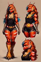 Adrianna the Blaziken by scorpianpp - female, long hair, pokemon, anthro, avian, blue eyes, blue highlights, red feathers, blaziken, orange hair, pokemon adult, white stripes, bird girl, pokemon oc, pokemon (species), ai generated, stable diffusion, automatic1111, scorpianpp, ai generated voice, adrianna the blaziken