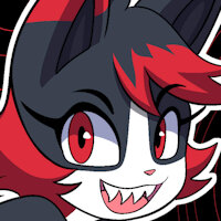 𝕴𝖙 𝖎𝖘 𝕴 by FlameCat - cat, male, demon, tails, anthro, black and white, catboy, femboy, red eyes, shapeshifter, glitch, sharp teeth, grinning, black fur, anthromorph, anthromorphic, brat, femboys, anthros, anthroart, edgy, voidling, anthrofurry, femboy tails