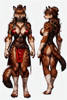 Shaalka the Gnoll by scorpianpp - female, collar, big breasts, anthropomorphic, red eyes, brown hair, gnoll, brown fur, black sclera, hairbun, spotted fur, ai generated, hyena girl, stable diffusion, automatic1111, scorpianpp, ai generated voice, shaalka the gnoll