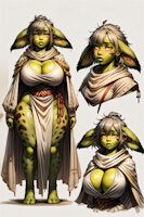 Valaya the Fae by scorpianpp - big ears, tall, busty, big breasts, yellow eyes, original character, green skin, gray hair, thick thighs, ai generated, stable diffusion, automatic1111, scorpianpp, valaya the fae