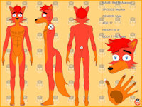 Reference sheet 2024 - Red McMaroon by EricXoring - naked, fox, nude, butt, male, reference sheet, canine, character sheet, claws, red fox, profile, hair, vulpine, reference, hand, nails, full body, fullbody, original character, beans, information, stats, back view, front view, three-quarter view, 2024, 2025, xoring, redmcmaroon