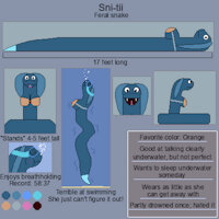 Sni-tii the snake by lolboy4 - female, reference sheet, bra, feral, snake, goggles, underwater, reference, breath holding, busty feral