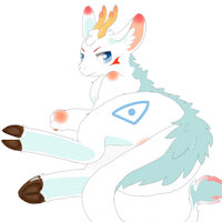fluffy Kirin by rehkitz3 - deer, hoof, blue eyes, kirin, eastern dragon, cutie mark, qilin, furry art, lying on side, fluffy chest, fluffy hair