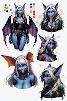 Brynne the Golbat by scorpianpp - female, long hair, pokemon, anthro, anthropomorphic, white hair, blue skin, pokemon adult, bat girl, golbat, pokemon oc, anthropokemon, green highlights, pokemon (species), ai generated, stable diffusion, automatic1111, scorpianpp, ai generated voice, brynne the golbat