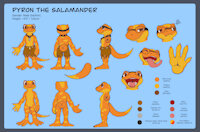 Pyron the Fire Salamander Reference Sheet by Keromasou by Pyronlilmander - male, reference sheet, feet, foot, paws, salamander, maw, maws, fire salamander
