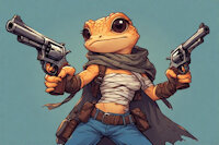 Alice the gecko mutant by EBIL64 - female, character sheet, gecko, revolver, fallout new vegas, ai generated