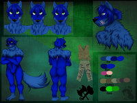artium ref sheet by buckwildwolf - wolf, male, reference sheet, blue, ice, ref, green eyes, green background