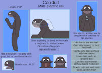 Conduit the electric eel by lolboy4 - male, reference sheet, water, fish, electricity, reference, scuba, semi-anthro, electric eel, air drowning