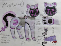 MeW-0 by MeW0Nyas - feline, female, robotic, oc, mechanical, domestic cat, traditional art, character reference, character ref