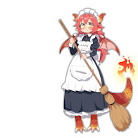 Nuri the Dragon Maid by HunterZero - dragon, female, fire, maid, red hair, maid outfit, maid uniform