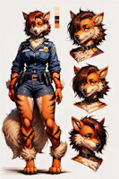 Nala Redjaw the Arcanine by scorpianpp - female, canine, pokemon, anthro, cop, police, badge, arcanine, big breasts, anthropomorphic, short hair, brown eyes, red hair, orange fur, dog girl, beauty mark, policewoman, pokemon adult, police officer, black stripes, pokemon oc, anthropokemon, police uniform, policeofficer, cop uniform, pokemon (species), ai generated, stable diffusion, automatic1111, scorpianpp, ai generated voice, nala the arcanine