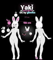 Yaki - Reference Sheet by glimfox - girl, bunny, female, rabbit, character sheet, fluffy, art, young, furry, oc, white hair, white fur, digital art, artwork, original character, bunny girl, character design, bunny rabbit, female/solo, furryart, white body, artwork (digital)