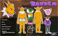 Zayden Refsheet by codyf0xx - male, hat, underwear, pokemon, shoes, hoodie, nintendo, jolteon, graffiti, green eyes, open mouth, model sheet, fan character, yellow fur, sweatpants, yellow body, zayden, pokemon (species), codyf0xx