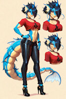 Krais the Gyarados by scorpianpp - female, pokemon, anthro, fangs, slender, gyarados, anthropomorphic, red eyes, black hair, blue scales, pokemon adult, pokemon oc, fish girl, anthropokemon, pokemon (species), ai generated, stable diffusion, automatic1111, scorpianpp, krais the gyarados