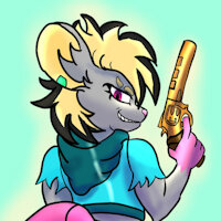 Valerie Burnett by SinisterSlyFox - female, jade, shorts, rat, anthro, furry, looking back, oc, hoodie, rodent, curvy, leggings, blonde hair, earring, looking at viewer, f, pink eyes, revolver, big ass, pink nose, female/solo, pink hands, golden gun, pink tail, gyaru, sinister smile, smiling at viewer, green sneakers, teal shorts, teal hoodie