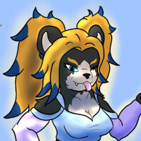 Rumi Michaels by SinisterSlyFox - female, bear, anthro, illustration, furry, oc, leg warmers, highlights, gal, digital art, f, pinups, dyed hair, kunai, black bear, character design, character concept, hotpants, ponytails, gyaru